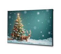 Arte da parete una renna accanto a un albero di Natale splendidamente decorato immagine decorativa su tela decorazione del bagno decorazione del bagno (30 x 40 cm)