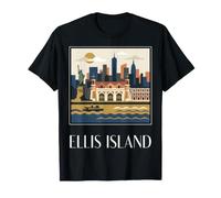 Arte da Viaggio Vintage retrò di Ellis Island New York Maglietta