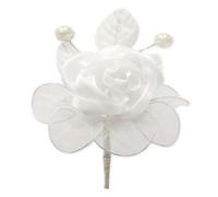 ARTE DEGLI ARGENTI N.12 BOUQUET MAZZETTO ROSA COLORE BIANCO con PERLINE ALTEZZA Cm.15 con 5 RACCHETTE PORTA CONFETTI SEGNAPOSTO NOZZE COMUNIONE CRESIMA AT2538/BI