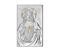 ARTE DEGLI ARGENTI QUADRO SACRO CAPOLETTO Cm.23x14 LASTRA in ARGENTO 925% con DETTAGLI in ORO SACRO CUORE di Gesù MADE in ITALY RETRO in LEGNO 1704/23 ORO