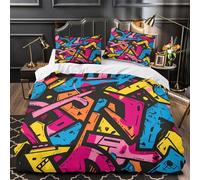 Arte dei graffiti Set Di Copripiumino 3 Pezzi microfibra morbida motivo 3D cerniera nascosta con federe Progettazione urbana delle strade copripiumino for bambini adulti ragazzi Single（135x200cm）