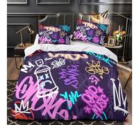 Arte dei graffiti Set Di Copripiumino 3 pezzi morbida stampa 3D con federe decorazione per camera da letto Progettazione urbana delle strade copripiumino for ragazze e adulti Single（140x200cm）