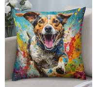 Arte del Cane Che Corre 2 Pezzi Copricuscini Microfibra Copricuscini Divano Interessante Federa Cuscino per Patio Casa Sedia 45X45Cm