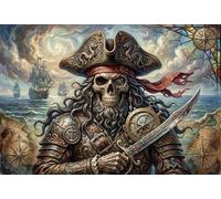 Arte del Capitano Pirata Teschio Puzzle 1000 Pezzi,Decorazione Casa,Idea Regalo,Gioco Educativo,Adulti E Ragazzi,Sfida Impossibile,Cartone Di Qualità,dai 14 Anni,Antistress 70x50cm
