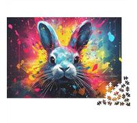 Arte del coniglio colorato 1000 Ritratto di coniglio vibrante Pezzi Puzzle Cartone Extra Spesso Adolescenti Più Venduto Donne Festa Viaggio Sviluppo Abilità Logica Stimolante 70x50cm/1000pcs