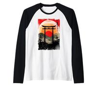 Arte del Paesaggio del Tramonto Giapponese con Kanji Giapponese Maglia con Maniche Raglan