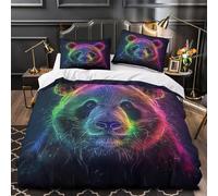 Arte del panda al neon Set Di Copripiumino Set di 3 Pezzi microfibra morbida stampa 3D con federe per cuscini con cerniera Fantasia digitale copripiumino for ragazze e bambini Single（135x200cm）
