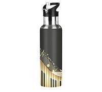 Arte del Pianoforte Musica retrò Borraccia Termica con Cannuccia Sportiva, Bottiglia Acqua in Acciaio Inox Isolato 600ML Senza BPA per Bevande Calde e Fredde per Bambini Scuola