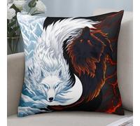 Arte del Wolf Yinyang di Ghiaccio E Fuoco 2 Pezzi Copricuscini Interessante Federa Copri Confortevole Federa Cuscino per Arredo Giardino Letto 45X45Cm
