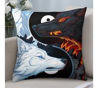 Arte del Wolf Yinyang di Ghiaccio E Fuoco 2 Pezzi Fodere per Cuscini Microfibra Copricuscini Interessante Federa Cuscino per Casa Letto Ufficio 45X45Cm