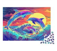 Arte delfina vibrante Puzzle 1000 Pezzi Delfini nell'oceano al tramonto Regalo Perfetto Puzzle Decompressivo Educativo Intrattenimento Creativo