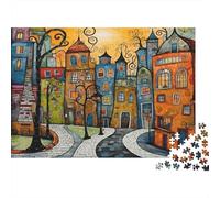 Arte della città colorata 1000 Vista sulla strada Città Whimsical Pezzi Puzzle Cartone Robusto Decorazione Appassionati Di Puzzle Divertente Adulti Viaggio Idea Famiglia Adolescenti 70x50cm/1000pcs