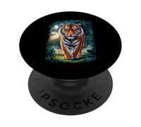 Arte della giungla maestosa tigre al chiaro di luna e fauna selvatica PopSockets PopGrip Adesivo