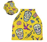 Arte Della Musica Teschio Giallo Auto per Bambini Passeggino Tettoia Copri Seggiolino Copertura Infermieristica per L'Allattamento Al Seno All-In-1 Morbido Traspirante Elastica Tettuccio