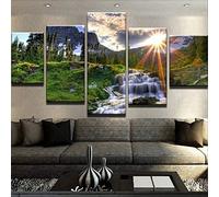 Arte Della Parete Della Tela Per Soggiorno 5 Pezzi Arte Della Tela Pittura Paesaggio Forestale Al Tramonto Stampa Della Parete 5 Pannelli Poster Camera Da Letto Per Bambini Arte (Senza Corni-7A4K+K8W