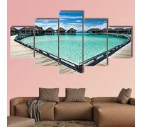 Arte Della Parete Della Tela Quadri Su Tela Immagini 5 Pezzi Bungalow Sulla Spiaggia E Sull'Acqua Pittura Stampa Con Cornice 100 X 50 Cm Poster Living Room Bedroom Decorazioni Per La Casa