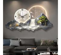 Arte della parete panoramica moderna del paesaggio con l'orologio e la luce del LED per la decorazione del soggiorno, del ristorante, dell'ufficio e dell'hotel