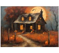 Arte della parete Spooky Autumn House - Spaventosa decorazione stagionale Impre