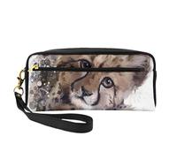 Arte della pittura ad acquerello del cucciolo di ghepardo, Borsa per il trucco Borsa per cosmetici Borsa da viaggio portatile da toilette Astuccio in pelle per donne e ragazze
