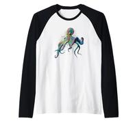 Arte dell'acquerello dell'Oceano della Creatura del Mare della Sirena del Polpo Maglia con Maniche Raglan