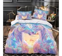 Arte dell'amore per i cavalli Impressione 3D 3 pz coperteletto Illustrazione digitale fantasy fodera per edredone microfibra ipoallergenica zip per bambini ragazzi adolescenti King（220x240cm）
