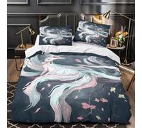 Arte dello spirito della volpe copripiumino Set di 3 Pezzi morbida stampa 3D con federe per cuscini cerniera nascosta Anime fantasy Set Di Copripiumino for coppie e ragazzi Single（135x200cm）