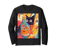Arte di Gatto Nero Curioso E Pesciolino Rosso Maglia a Manica