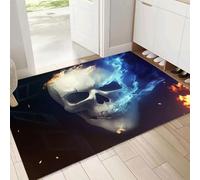 Arte Di Halloween Paillasson Intérieur 50x80cm, Fiamme Teschi Tapis d'entrée Antidérapant et Absorbant, Résistant, Lavable, Tapis Entrée pour Porte Couloir, et Balcon, Blu scuro