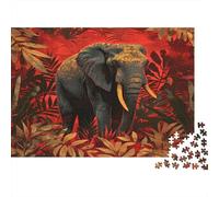 Arte di un elefante nella giungla Puzzle 1000Pcs Illustrazione tropicale surreale Decorazione Per La Casa. Rilassamento E Intelligence Per Adulti E Bambini Da 14 Anni 70x50cm/1000pcs