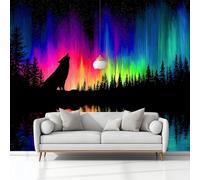Arte Digitale Aurora Boreale Lupo Carta Da Parati 3D Fotomurale Murali 300 x 210 cm Moderna Fotomurali Murales, Multicolore Poster Decorazione Da Muro, Per Soggiorno Divano Tv Hotel A Tema Corridoio