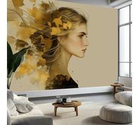 Arte Digitale Donna Foglie D’Oro Carta da Parati In Tessuti non Tessuti 350 x 256 cm Murali, Beige Fotomurale Murale Soggiorno Camera da Letto Cameretta Dei Bambini Decorazione