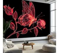 Arte Digitale Farfalla Luminosa Rosa Carta Da Parati 3D Fotomurale 500 x 280 cm Nero Murali, Per Soggiorno Divano Tv Hotel A Tema Corridoio Di Lusso Sfondo Dipinto Murale