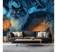 Arte Digitale Gatto Fiori Carta Da Parati 3D Fotomurale 450 x 315 cm Blu Murali, Per Soggiorno Divano Tv Hotel A Tema Corridoio Di Lusso Sfondo Dipinto Murale