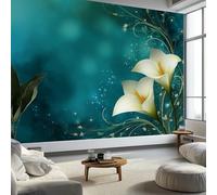 Arte Digitale Gigli Stelle Luminose Carta Da Parati 3D Fotomurale 250 x 175 cm Verde Acqua Murali, Per Soggiorno Divano Tv Hotel A Tema Corridoio Di Lusso Sfondo Dipinto Murale