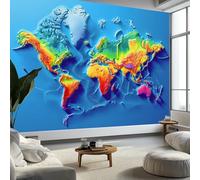 Arte Digitale Mappa Del Mondo Carta Da Parati 3D Fotomurale 450 x 315 cm Blu Murali, Per Soggiorno Divano Tv Hotel A Tema Corridoio Di Lusso Sfondo Dipinto Murale