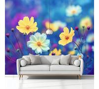 Arte Digitale Piante Margherita Carta Da Parati 3D Fotomurale 350 x 256 cm Blu Murali, Per Soggiorno Divano Tv Hotel A Tema Corridoio Di Lusso Sfondo Dipinto Murale