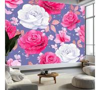 Arte Digitale Rose Rosa E Bianche Carta Da Parati 3D Fotomurale Murali 500 x 280 cm, Moderna Fotomurali Murales Viola Poster Decorazione Da Muro - Soggiorno Divano Tv Hotel A Tema Corridoio