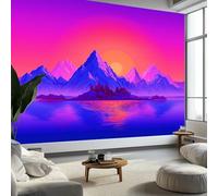 Arte Digitale Tramonto Montagna Innevata Carta Da Parati 3D Fotomurale Murali 300 x 210 cm, Moderna Fotomurali Murales Arancione Viola Poster Muro - Soggiorno Divano Tv Hotel A Tema Corridoio