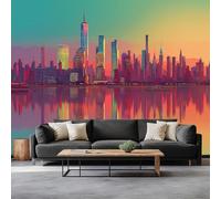 Arte Digitale Tramonto Skyline Urbano Carta Da Parati 3D Fotomurale 250 x 175 cm Verde Murali, Per Soggiorno Divano Tv Hotel A Tema Corridoio Di Lusso Sfondo Dipinto Murale