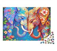 Arte Elefante Colorato Puzzle Classico Da 1000 Pezzi, Per Bambini 8-12 & Adulti, Cartone Spesso,Floral Elephant Duo Regalo Per Amanti Dei Puzzle, Gioco Cerebrale 70x50cm/1000pcs