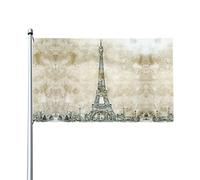 Arte elegante Torre Eiffel Bandiera con motivo a cielo blu 3x5 piedi su un lato Bandiera decorativa da giardino per esterni con occhielli in ottone