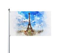 Arte elegante Torre Eiffel Bandiera con motivo a cielo blu 3x5 piedi su un lato Bandiera decorativa da giardino per esterni con occhielli in ottone