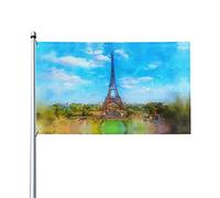Arte elegante Torre Eiffel Bandiera con motivo a cielo blu 3x5 piedi su un lato Bandiera decorativa da giardino per esterni con occhielli in ottone
