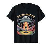 Arte fantascientifica retrò del rapimento di Un UFO Alieno a Sacramento Maglietta