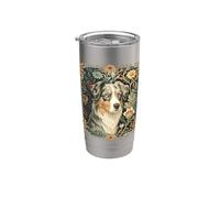 Arte floreale a forma di cane australiano di William Morris Blue Merle Bicchiere termico in acciaio inox doppia parete