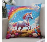 Arte Floreale con Unicorno Arcobaleno 2 Pezzi Federa Cuscino Interessante Federa Copri Morbida Copricuscini per Letto Salotto Patio 45X45Cm