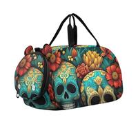 Arte Floreale Del Cranio Borsa Sportiva da Nuoto e Palestra con Scomparto per Scarpe Borsa da Viaggio per Il Fine Settimana Borsone per Ragazzi