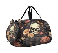 Arte Floreale Del Cranio Borsa Sportiva da Nuoto e Palestra con Scomparto per Scarpe Borsa da Viaggio per Il Fine Settimana Borsone per Ragazzi