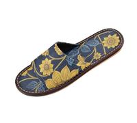 Arte Floreale Etnico Oro Blu Bagno Doccia Pantofole Indoor ed Outdoor Portatile Accogliente Personalizados para Antiscivolo Sandali per Viaggi Aereo Hotel chancletas para mujer, Arte Floreale Etnica
