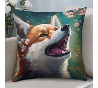 Arte Floreale Raffigurante Un Cane Corgi Giapponese in Ciliegio 2 Pezzi Caso Fodere Microfibra Copricuscini Confortevole Fodere per Cuscini per Camera da Letto Salotto Ufficio 45X45Cm